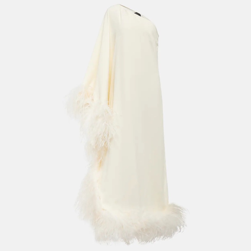 TALLER MARMO white Ubud feather-trimmed gown